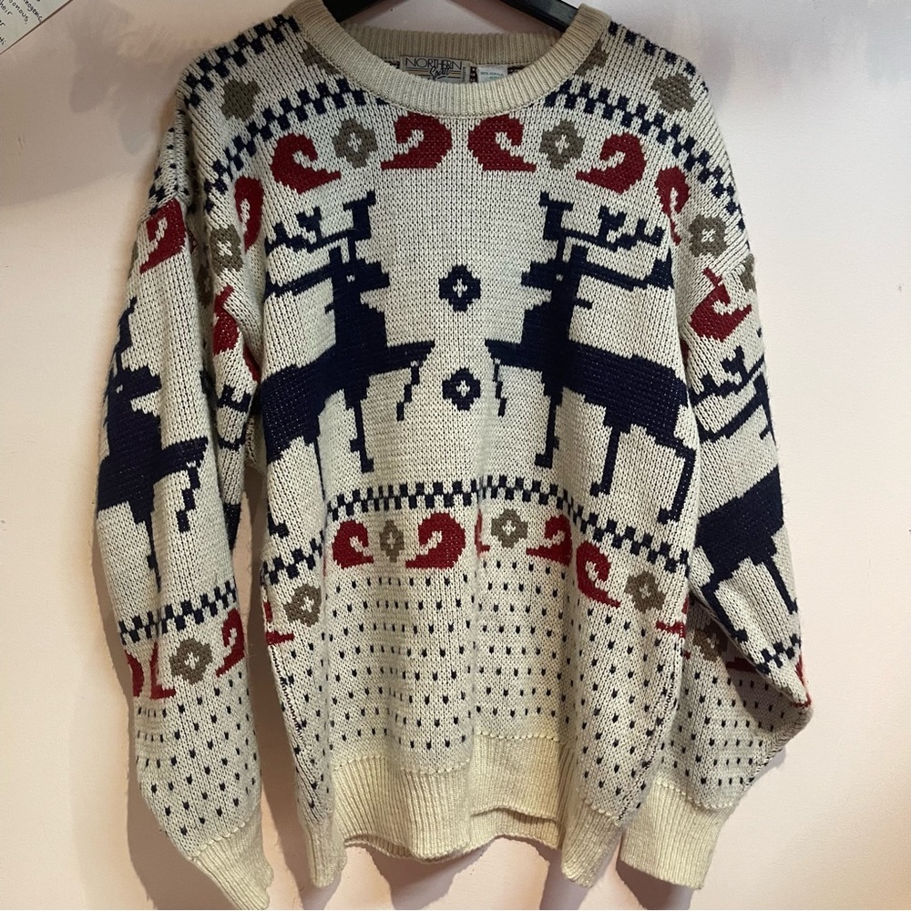 Vintage Northern spirit cute knit reindeer sweater size large
